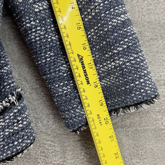 Ann Taylor Coat 10 Blue Tweed Crew Long Sleeves Pockets Lined Preppy Old Money - Picture 12 of 15